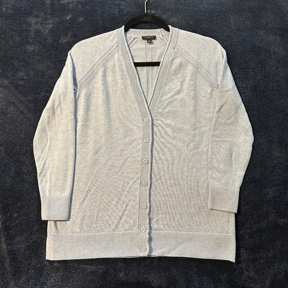 Talbots Pointelle Knit Cardigan – Petite Small – Pale Blue Lightweight Sweater